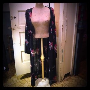 Boho Floral Cow skull Duster -Maxi Cardigan